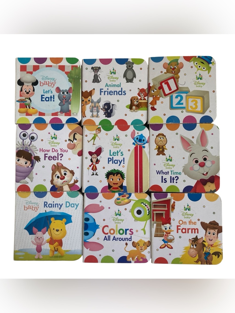 Lot - 9 Disney Baby Mini Board Books Colors Numbers Animals 2017/2021